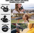 Insulated Water Bottle 40 oz, Triple Wall Vacuum Stainless Steel (Cold for 48 Hrs), Leak Proof & Non-BPA, Modern Water Flask Jug with Paracord Handle & Straw Spout Lids, Dark Grey