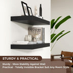 Floating Shelves - 2 Large Wall Mounted Shelves with Invisible Brackets, Long Wood Floating Wall Shelf for Living Room, Bedroom, Kitchen (Black, 24" W x 9" D x 1.5" H)