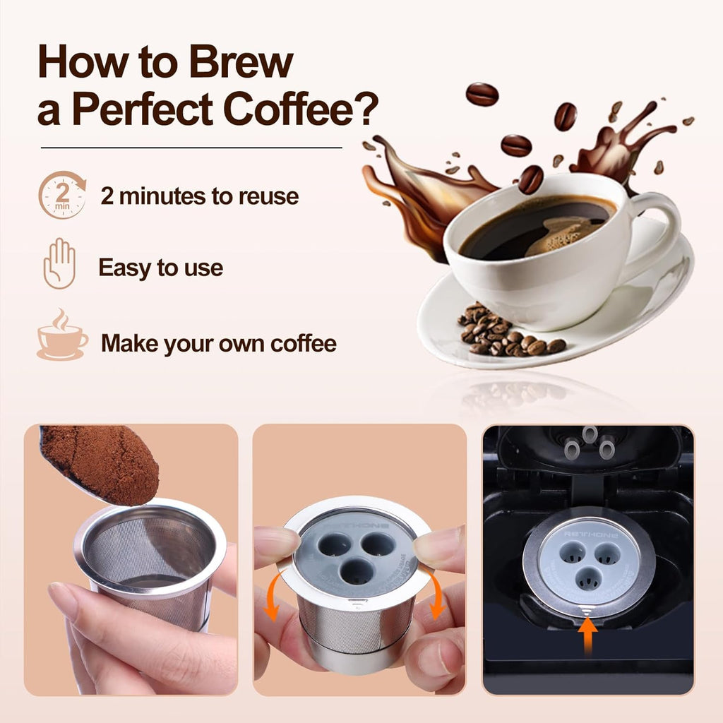 RETHONE Reusable K Cup Reusable Coffee Pods Compatible with Ninja Coffee Maker, Stainless Steel Reusable Coffee Filters for Ninja CFP201 CFP300 CFP301 CFP305 CFP307 CFP400 Dual Brew Pro (1 Pack)