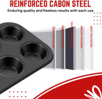 Flexzion Muffin Tray Cupcake Baking Pan 2 Pack, 6-Cup Nonstick Carbon Steel Muffin Tins Non-Stick Cupcake Tin Bakeware Accessories for Baking Cupcakes Muffin Brownies Snacks, Easy Clean, Fridge Safe