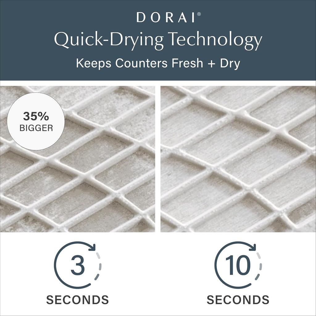 Dorai Home Collapsible Dish Drying Rack and Stone Dish Pad – Large Foldable Drying Rack with Instant - Dry Stone Mat – Space-Saving Drainer for Kitchen Counter - 24.6" x 16.5", Sand