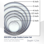 DOCZEN 6 PCS Round Cookie Cutter Set (2, 3, 3.5, 4, 5, 6 Inch) - Biscuit Cutters For Baking - Large Circle Cookie Cutters Variety Pack, Metal Stainless Steel, 6 Pack