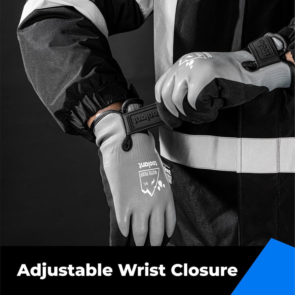 toolant 100% Waterproof Gloves Bulk Pack, 3 Pairs, Winter Work Gloves for Cold Weather, Touchsreen, Warm Freezer Gloves, Thermal Insulated, With Grip, Grey, Medium