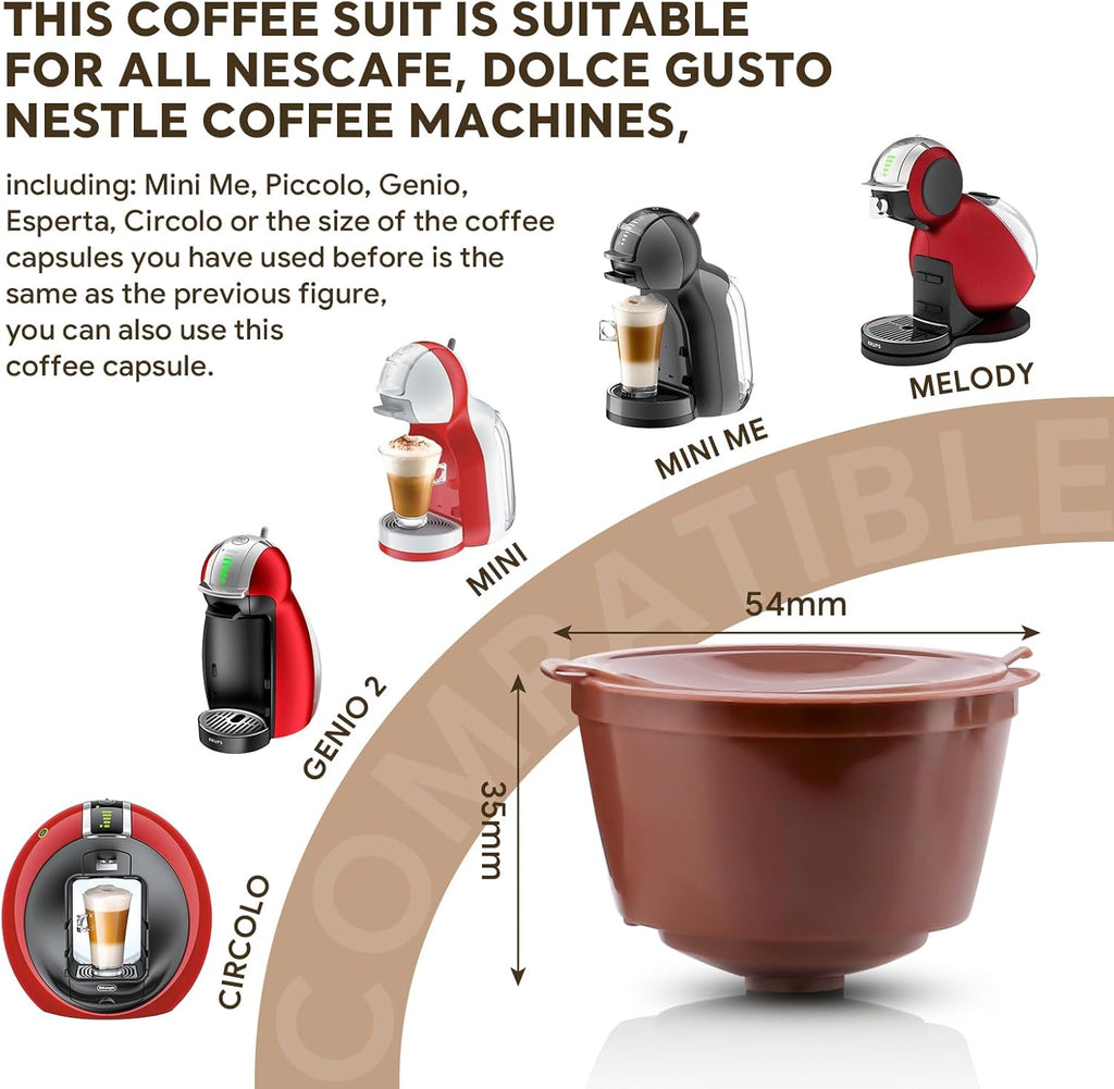 BRBHOM 6 Refillable Coffee Capsule Reusable Coffee Filter Compatiable with Do l*e Gu*to (coffee capsule 6 pcs Brown)