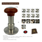 The Force Tamper Automatic Impact Adjustable Constant Pressure and Autoleveling Coffee Tamper Reddish Brown Jellyfish Wooden Handle Set Pro (Full-Set, 58.50mm)