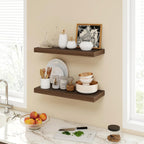 24 Inch Floating Shelves, 9.3" Deep Floating Shelf Wall Mounted, 24" Wall Shelves, Rustic Deep Bookshelf, Large Display Shelves & Storage Shelves for Bedroom, Living Room, Walnut, Set of 2