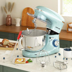 CHeflee Stand Mixer,660W 6+P With 6.5QT Stainless Steel Bowl,Dough Hook, Wire Whip & Beater,for Most Home Cooks,Blue