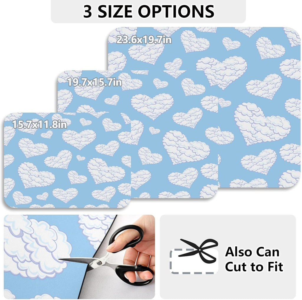 Valentine's Day Heart Blue Dish Drying Mat for Kitchen Counter, 23.6"x19.7" Coffee Bar, Super Absorbent Dish Drying Pad with Non-slip Rubber Backed, Quick Drying Mat for Coffee Machine