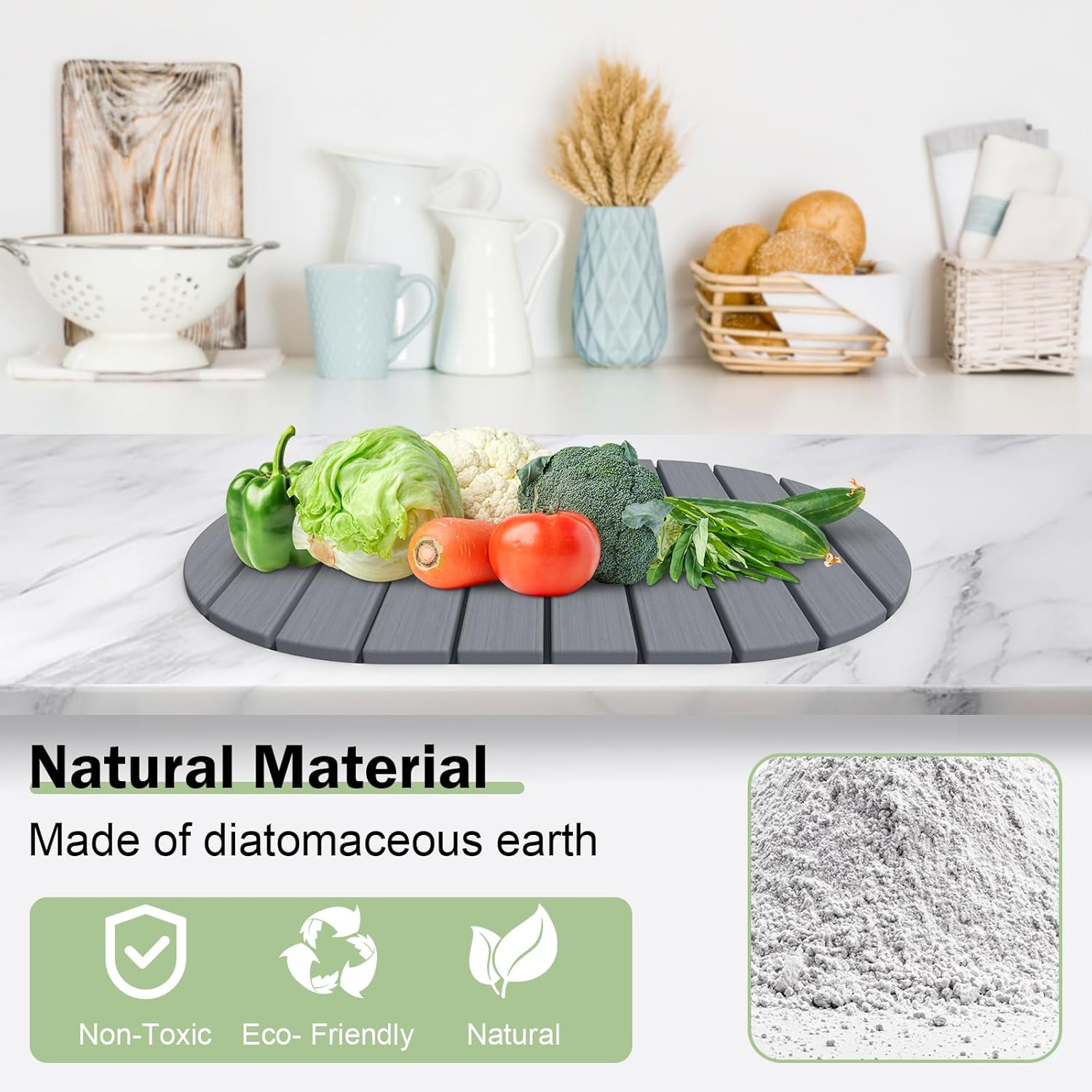 Stone Dish Drying Mat for Kitchen Counter,24"(L)×16"(W) Collapsible Fast-Drying Diatomaceous Earth Mats with Towel Sanding Tool,Versatile Stone Drying Mats for Cups Dishes Bottles