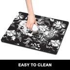 Rnivvi Dish Drying Mat for Kitchen Counter, 16 x 18" Cute Flower Theme Absorbent Heat Resistant Drying Pad with Non-slip Rubber, Coffee Bar Mats for Dish Rack Kitchen Accessories, Black White