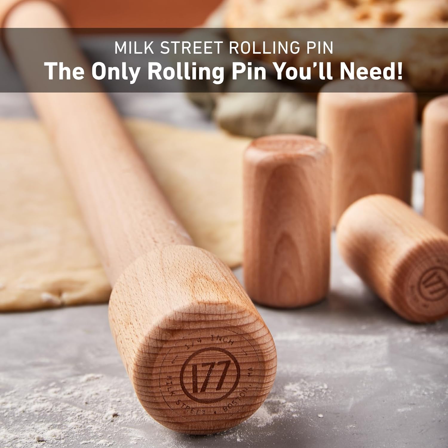 Milk Street Adjustable Rolling Pin – Precision Beechwood Dough Roller with Removable Height Guides & Laser -Etched Ruler – 23" Length for Cookies, Pie Crusts & Pasta