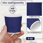 Yaomiao 200 x Disposable Espresso Cups, 4 oz, Corrugated Paper, Insulated, Heat Resistant, Blue, for Party, Cold Drinks, Tea