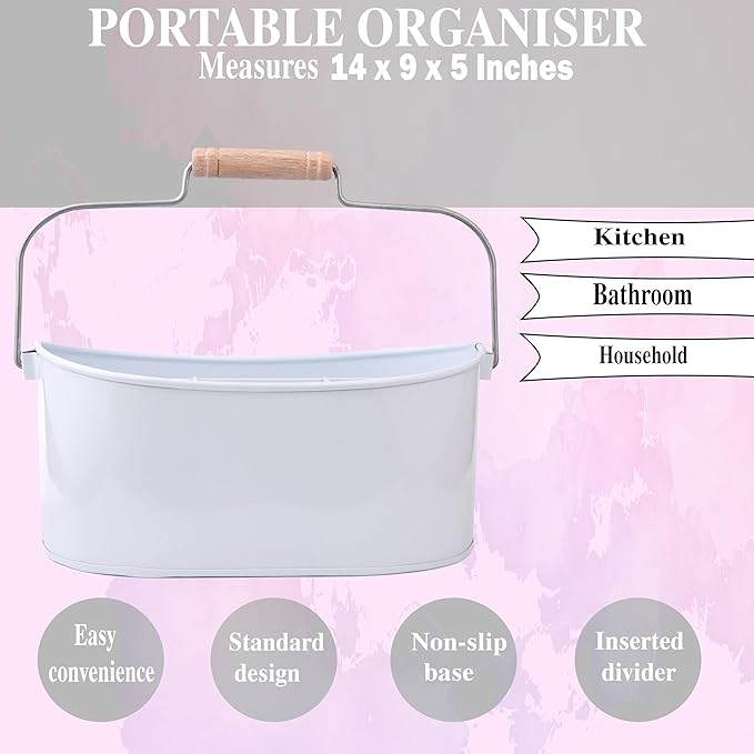 Alpha Living Home Farmhouse 4-Section Galvanized Utensil Caddy - Versatile Organizer for Kitchen, Party & Outdoor Events Rustic Silverware Holder, Cutlery Organizer, Picnic (White)