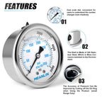 MEANLIN MEASURE 0~5000Psi Stainless Steel 1/4" NPT 2.5" FACE DIAL Liquid Filled Pressure Gauge WOG Water Oil Air Center Back Mount(Pack of 2