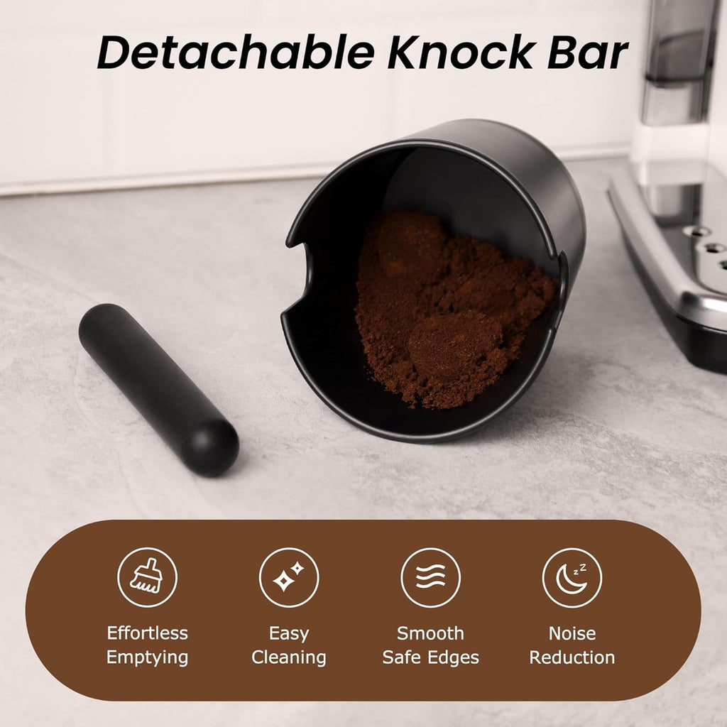 VEVOK CHEF Espresso Knock Box Coffee Knock Box Espresso Bucket Knock Coffee Ground Dump Bin with Removable Knock Bar Trash Can Non-Slip Base