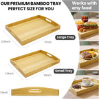 Set of 2 Bamboo Serving Tray with Handles, Decorative Wooden Tray for Breakfast, Dinner, Coffee Table - Portable Bamboo Tray for Ottoman, Kitchen, Living Room Bedroom, Outdoor Scenarios and More