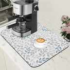 Grey and Blue Leaves Branches Dish Drying Mat for Kitchen Counter Coffee Bar Mat Hide Stain Absorbent Rubber Backed Dish Drainer Rack Pad Espresso Machine Coffee Bar Accessories 11.8 x 19.7 Inch