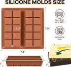 Dubai Chocolate Molds 1 Inch Deep, Silicone Chocolate Bar Mold – Non-Stick, Flexible, Large and Thick Homemade Chocolates, Candies, and Desserts - Set of 3