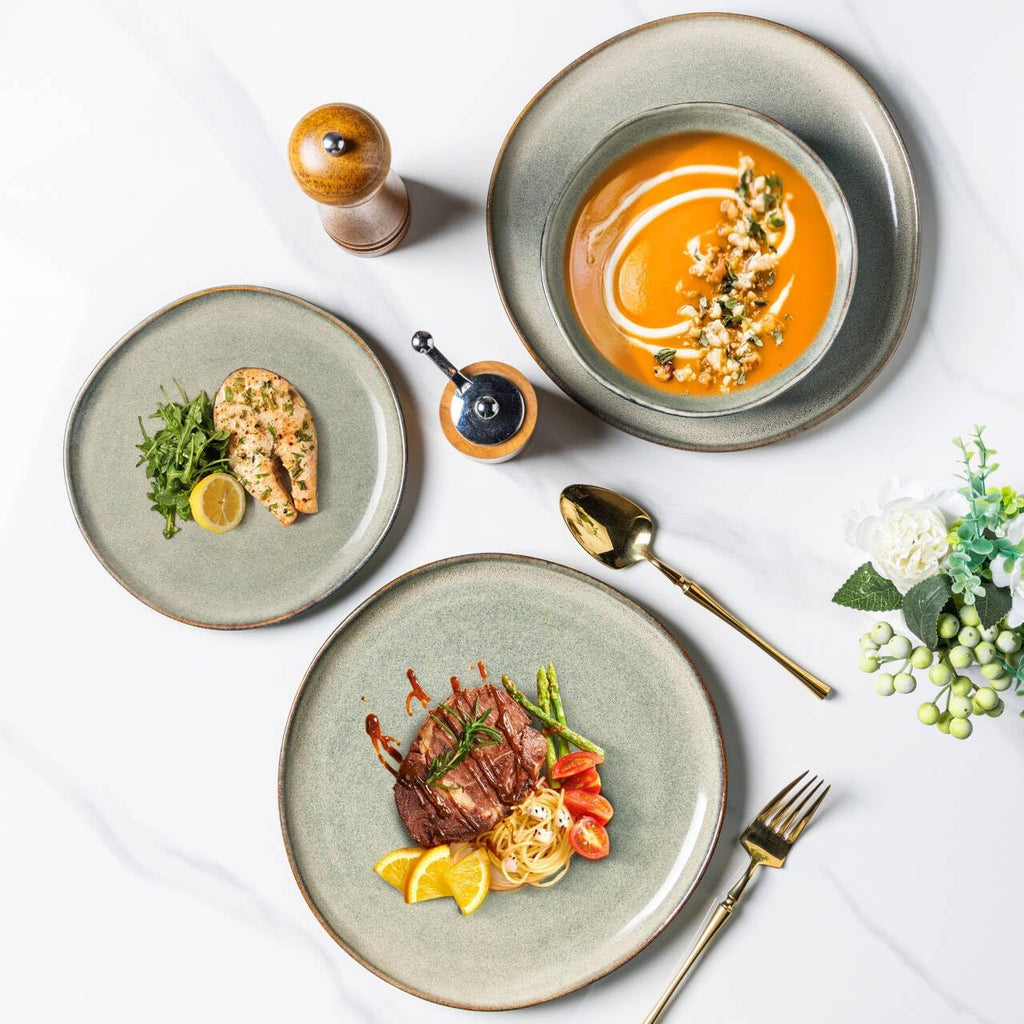 AmorArc Ceramic Dinner Plates Set of 6,10.5 Inch Handmade Reactive Glaze Stoneware Plates,Rustic Shape Dinnerware Dish Set for Kitchen,Microwave & Dishwasher Safe,Scratch Resistant-Reactive Color