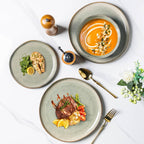 AmorArc Ceramic Dinner Plates Set of 6,10.5 Inch Handmade Reactive Glaze Stoneware Plates,Rustic Shape Dinnerware Dish Set for Kitchen,Microwave & Dishwasher Safe,Scratch Resistant-Reactive Color