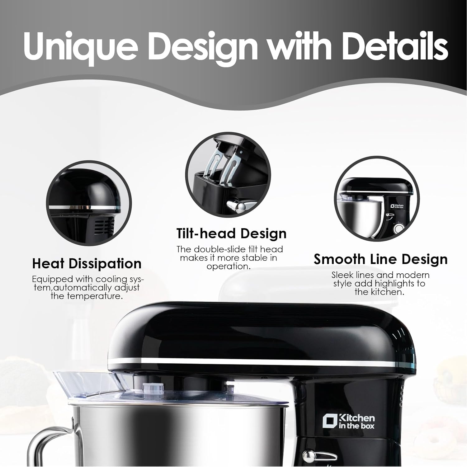 Kitchen in the box Stand Mixer, 900W 8.5QT Kitchen Electric Mixer, 6-Speed Large Capacity Food Mixer for Home Cooks with Egg Whisk, Dough Hook & Flat Beater (Black)