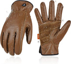 Vgo... 1-Pair Unlined Safety Cow Grain Leather Work Gloves Men, Rigger Gloves, Builder Gloves, Water Resistant, Palm Patched (Size L, Brown, CA9597WP)