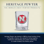 Heritage Pewter Nebraska Square Shot Glass | Hand-Sculpted 1.5 Ounce Shot Glass | Intricately Crafted Metal Pewter Alma Mater Inlay