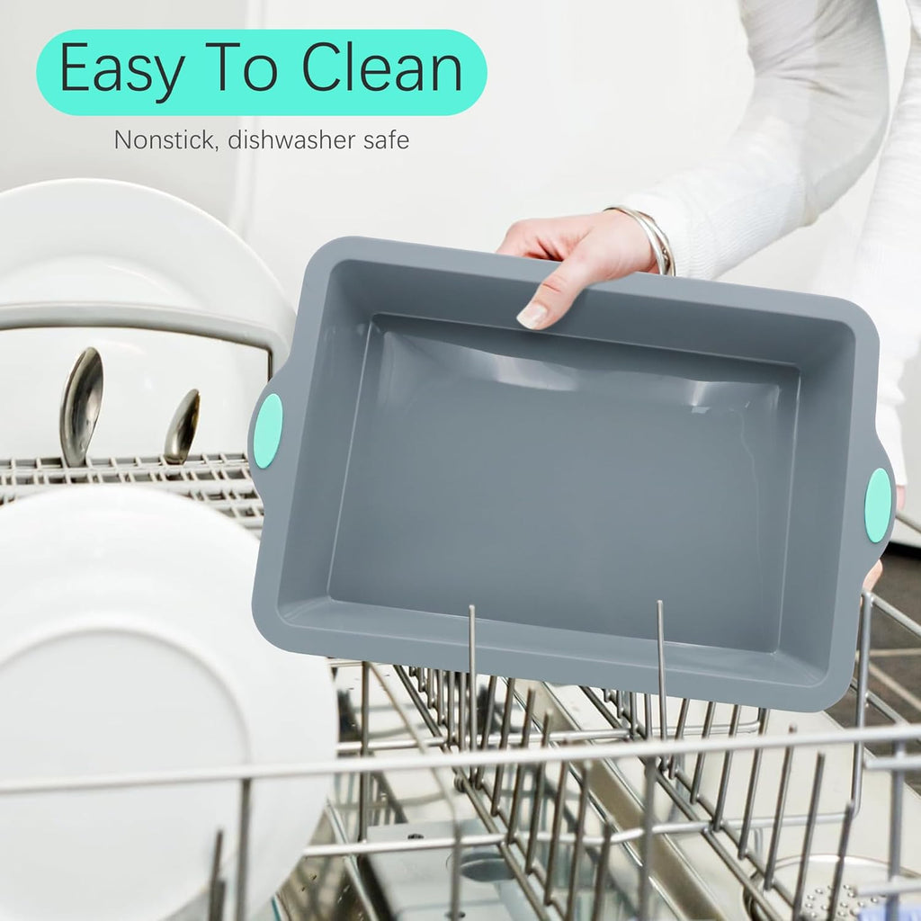 To encounter Silicone Baking Pans Set, 4 Pieces Nonstick Bakeware Set with Baking Pans, Baking Sheets, Cookie Sheets, Cake Pan with Metal Reinforced Frame More Strength, Light Grey