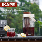 IKAPE 33.8oz Cold Brew Coffee Maker with Removable Filter, Leak-proof Spout for Iced Coffee, Tea & Flavored Drinks, Space Saving Tritan Pitcher (Brown)