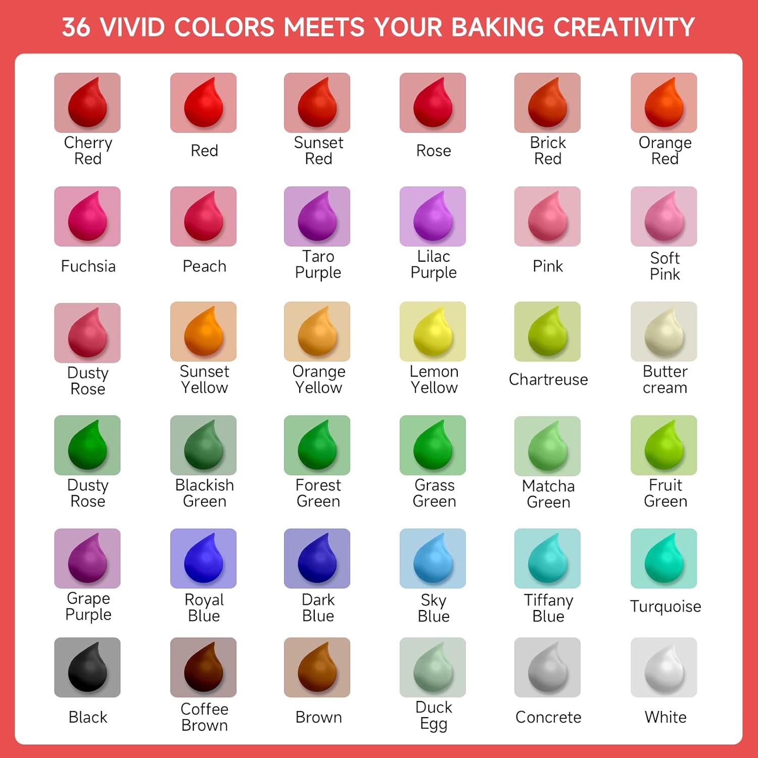 Cakestar Food Coloring Liquid, 36 Vibrant Food Coloring for Slime, Upgraded Food Dye Concentrated Neon Food Coloring Liquids for Cake, Cookies, Baking Decorating, Icing, DIY Crafts, 6ml/bottle