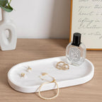 Koville White Marble Oval Tray for Bathroom Countertop, 10" x 5" Natural Marble Vanity Trays, Stone Perfume Organizer Tray for Decor, Jewelry Dish Perfume Trays for Dresser