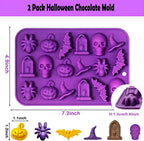 Halloween Chocolate Mold Silicone,18 Cavity Candy Gummy Mold with Pumpkin Wizard Hat Bat Spider Tombstone for Baking Chocolate Jelly Gummy Dessert (2pcs)