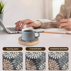 Wood Coasters Set of 6 with Holder, Cewiru Cup Mat for Drinks, Absorbent Coasters with Felt Insert for Coffee Table Protection, Modern Style Home Dining Table Decor, 4.3" Mix Brown