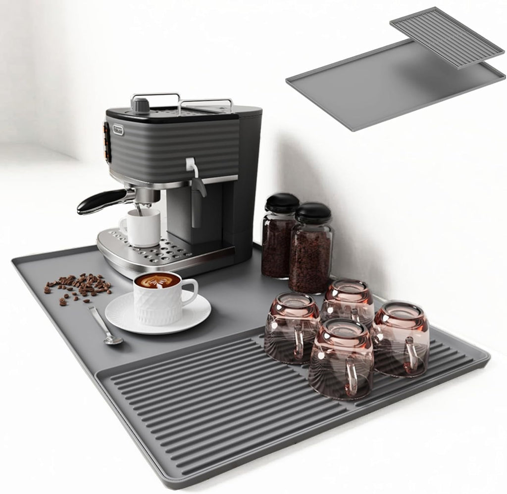 Coffee Bar Mat, Coffee Maker Mat, 24"x16" Silicone Coffee Mat, Spill-Proof, Heat-Resistant, Non-Slip, Fits Under Coffee Maker & Dish Rack (Gray, 24"x16")