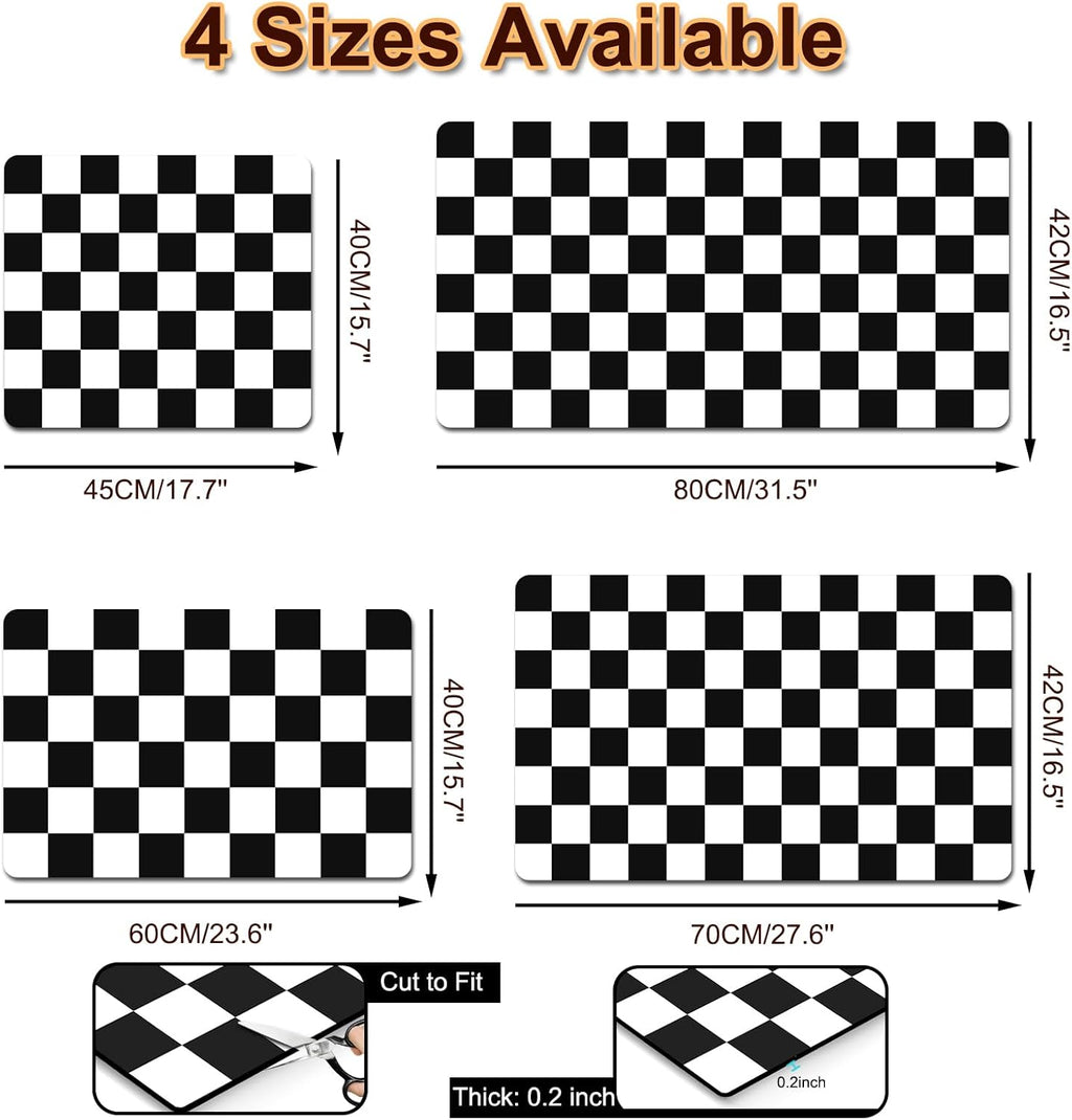 Dish Drying Mat for Kitchen, 15.7'' x 23.6'' Coffee Bar Mat for Countertops, Checkered Coffee Station Mats with Non-slip Rubber Backed, Absorbent Dish Dying Mat for Kitchen Counter, Black & White