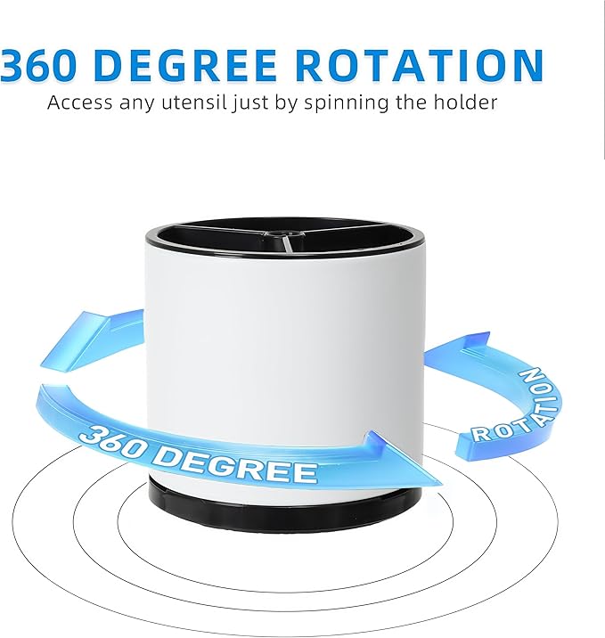 Silverware Organizer Kitchen Utensil Holder 360°Rotating For Counter Organizer Stainless Steel Storage Silverware Caddy 3 Compartment Flatware Spoon Spatula Tool Cutlery Container(White)