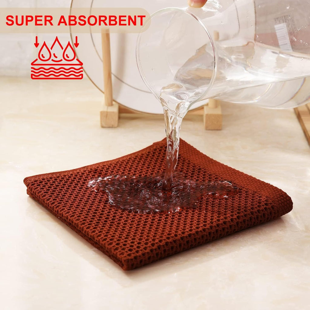 Kitinjoy 100% Cotton Kitchen Dish Cloths, 12 Pack Waffle Weave Ultra Soft Absorbent Dish Towels for Drying Dishes Quick Drying Kitchen Towels Dish Rags, 12 X 12Inch, Rust