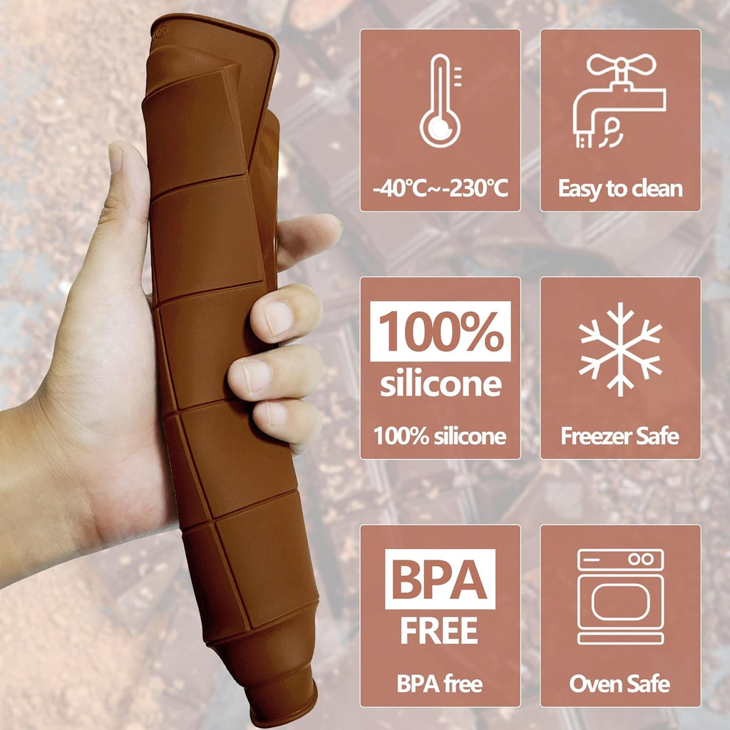 2-Pack 1 Inch Deep Large Silicone Chocolate Bar Molds with Scraper - Extra Deep & Thick Pistachio Chocolate Bar Molds for Stuffed Chocolate Bars and DIY Dubai Knafeh Chocolate Bar