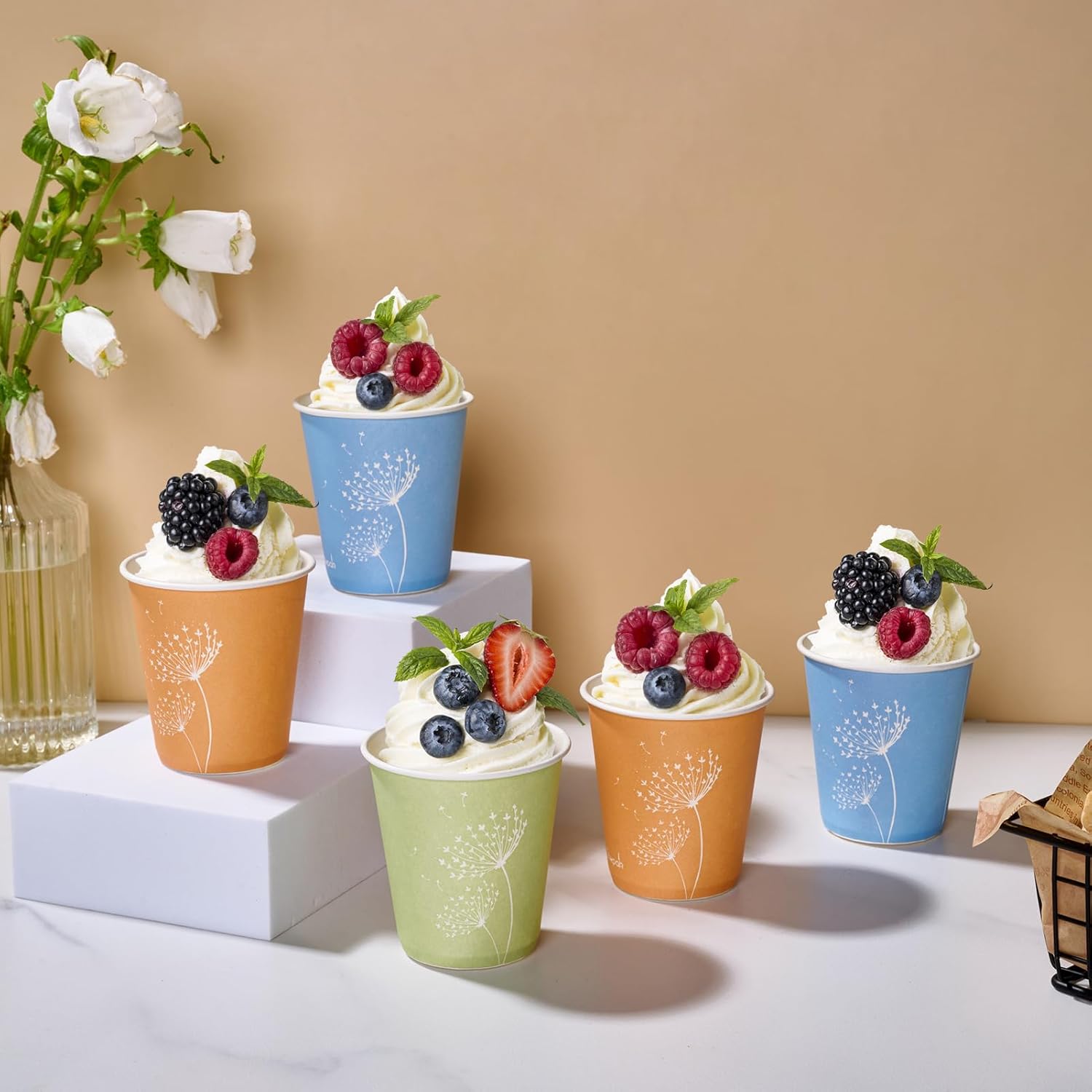 LITOPAK 1200 Pack 5 oz Paper Cups, Colorful Samll Disposable Paper Bathroom Cups for Parties, Travel, and Events