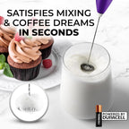Zulay Kitchen Powerful Milk Frother Wand With 4 AA Duracell Batteries - Ultra Fast Handheld Drink Mixer - Electric Whisk Foam Maker for Coffee, Lattes, Cappuccino, Matcha & Creamer -