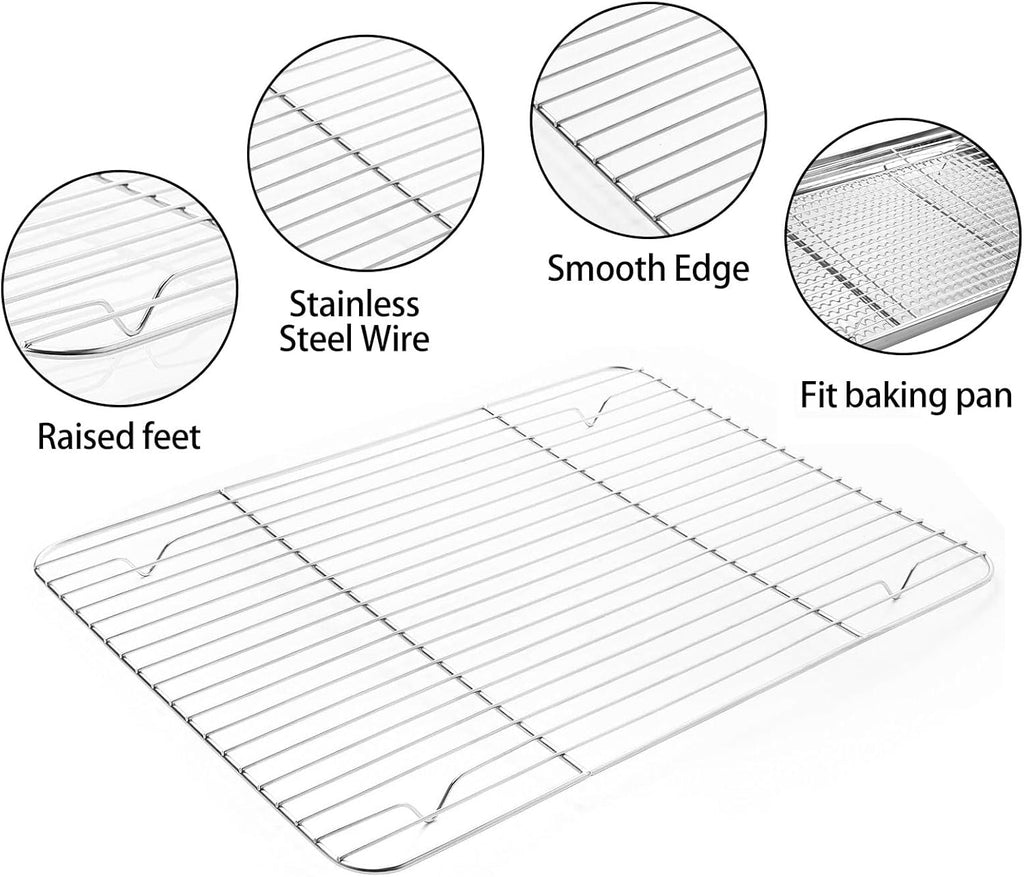 Stainless Steel Baking Sheet Tray Cooling Rack with Silicone Baking Mat Set, Cookie Pan with Cooling Rack, Set of 6 (2 Sheets + 2 Racks + 2 Mats), Size 16 x 12 x 1 Inch, Easy Clean