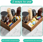 ALELION Acacia Wood Coffee Station Organizer for Countertop - 7 Compartments Coffee Bar Accessories and Organizer with Removable Dividers - Coffee and Tea Condiment storage Organizer