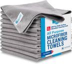 MW Pro Microfiber Cleaning Cloths (12 Pack) | Size 16" x 16"| All Purpose Microfiber Towels - Clean, Dust, Polish, Scrub, Absorbent (Gray)