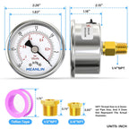 MEANLIN MEASURE -30inHG~0Psi Vacuum Gauge Stainless Steel 1/4" NPT 2" FACE DIAL Waterproof for Air Compressor HVAC Negative Pressure Hand Pump Pool Back Mount with 1/2" NPT and 3/8" NPT Hex Bushing
