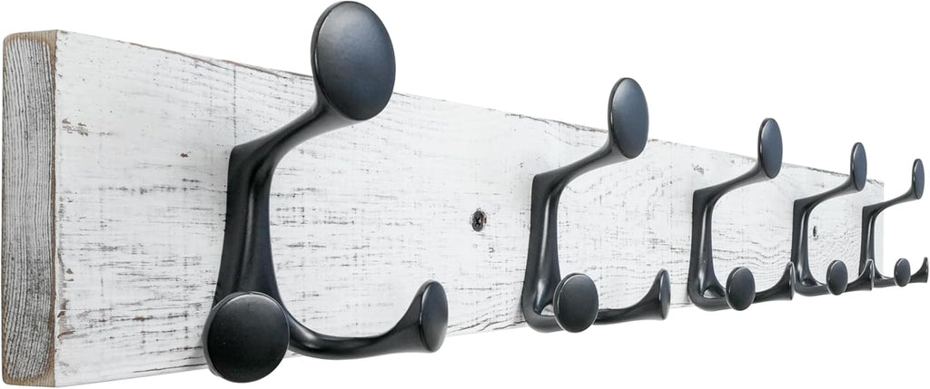 SKOLOO 30-Inch Wood Coat Rack Wall Mount with 5 Triple Hooks - Ideal for Family Entrances, Classrooms, and Pet Supplies Storage - Perfect Coat Hooks for Wall,Distressed White Wash