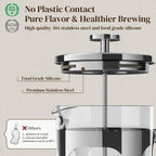 Veken French Press Coffee Maker 34oz 1 L, No Plastic Touching Cafe, Heat Resistant Thickened Borosilicate Glass, Stainless Steel Brewer, Cold Brew Cafetera Teapot for Kitchen Travel Camping, Silver