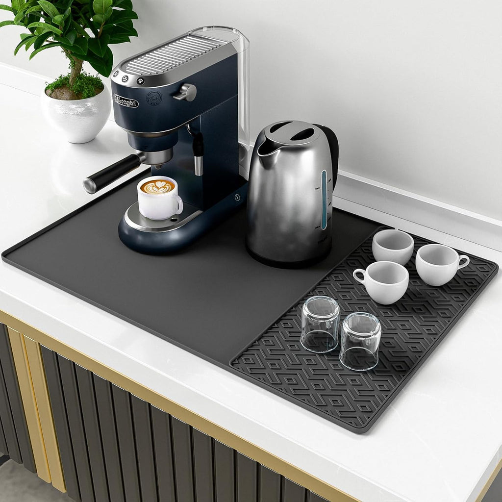 Silicone Coffee mat 24''x16'' – Non-Slip Bar Mat with Detachable Drying Layer for Espresso Machines, Countertops & Dish Racks