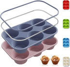 2 Pack 6 Cups Jumbo Muffin Pan with Metal Reinforced Frame Silicone Molds Egg Bites Silicone Circle Cookie Molds Extra Large Muffin Tin Jumbo Tart Pans Baking Sheet Set for Sandwiches