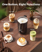 Milk Frother and Steamer, 8-in-1 Rechargeable Electric Milk Frother for Coffee, 13.5oz/400mL Large Capacity Automatic Warm and Cold Foam Maker, Hot Chocolate Maker Coffee Frother, Black