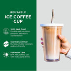 Reusable Iced Coffee Cup (24 Oz/Venti), Leak Proof and Double Wall Insulated Iced Coffee Tumbler, Come with Reusable Plastic and Metal Straws and Straw Cleaner